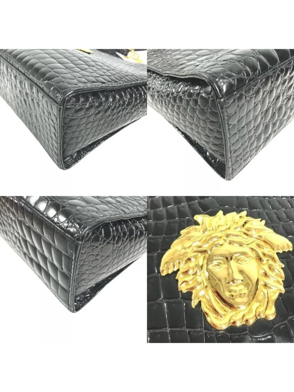Versace Shoulder Bag Big Medusa Logo Greca Embossed Leather Black